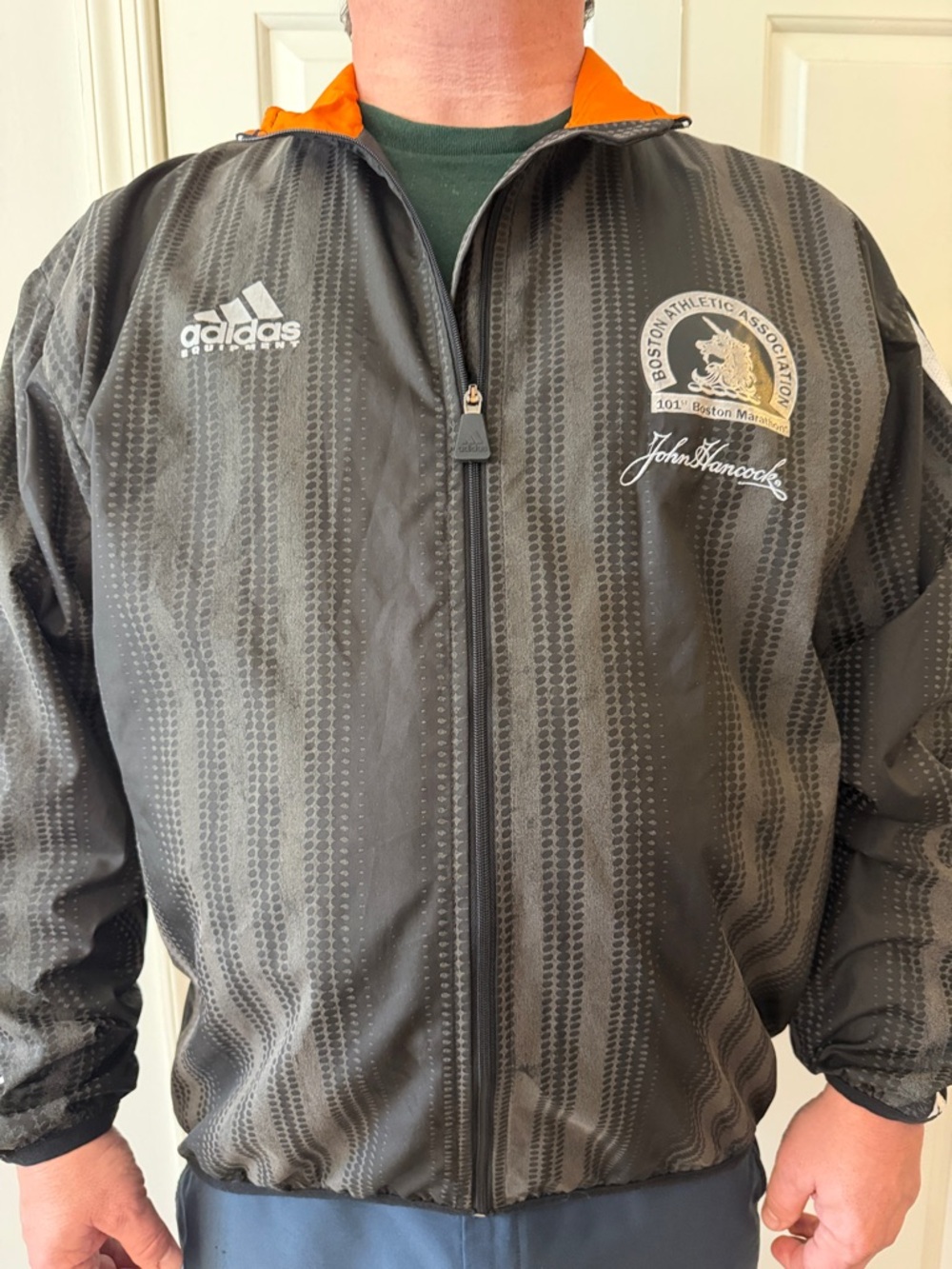 adidas Vintage Boston Marathon 1997 Black Windbreaker Jacket with Orange Collar